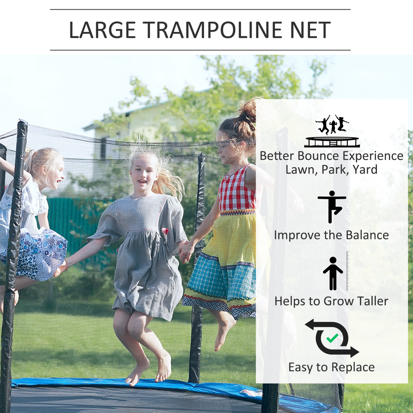HOMCOM 13FT Trampoline Replacement Spare Net, Safety Protection Net Only, Surround Net Suitable for Trampoline 396cm with 8 Poles