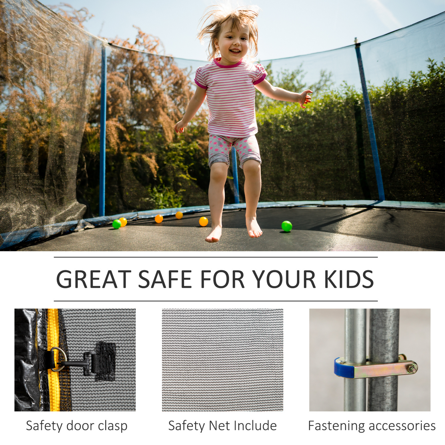 HOMCOM 13FT Trampoline Replacement Spare Net, Safety Protection Net Only, Surround Net Suitable for Trampoline 396cm with 8 Poles