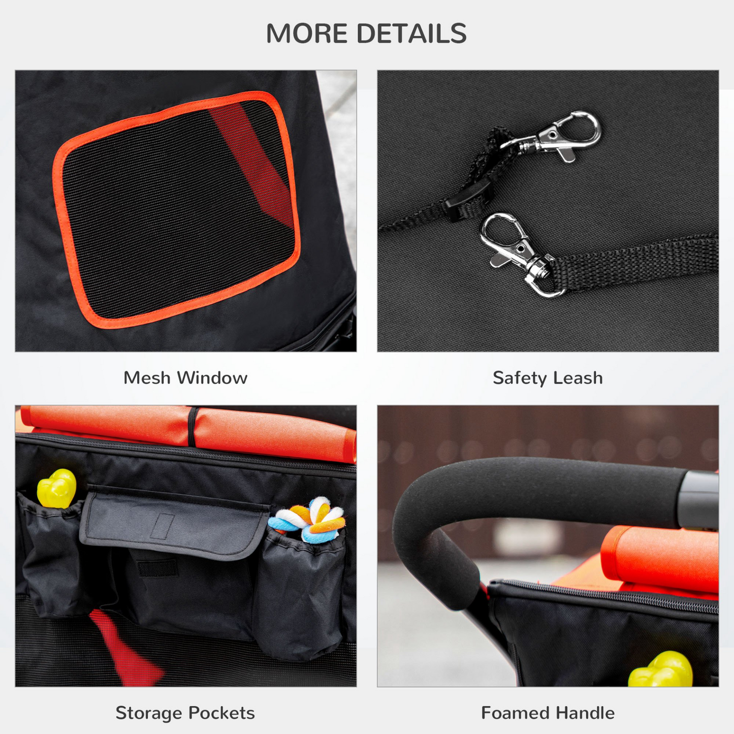 PawHut Pet Stroller w/ Universal Front Wheels, Shock Absorber, One Click Foldable Dog Cat Carriage w/ Brakes, Storage Bags, Mesh Window, Safety Leash, for Large and Medium Dogs - Red