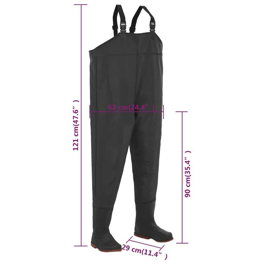 vidaXL Wading Pants with Boots Green Size 46