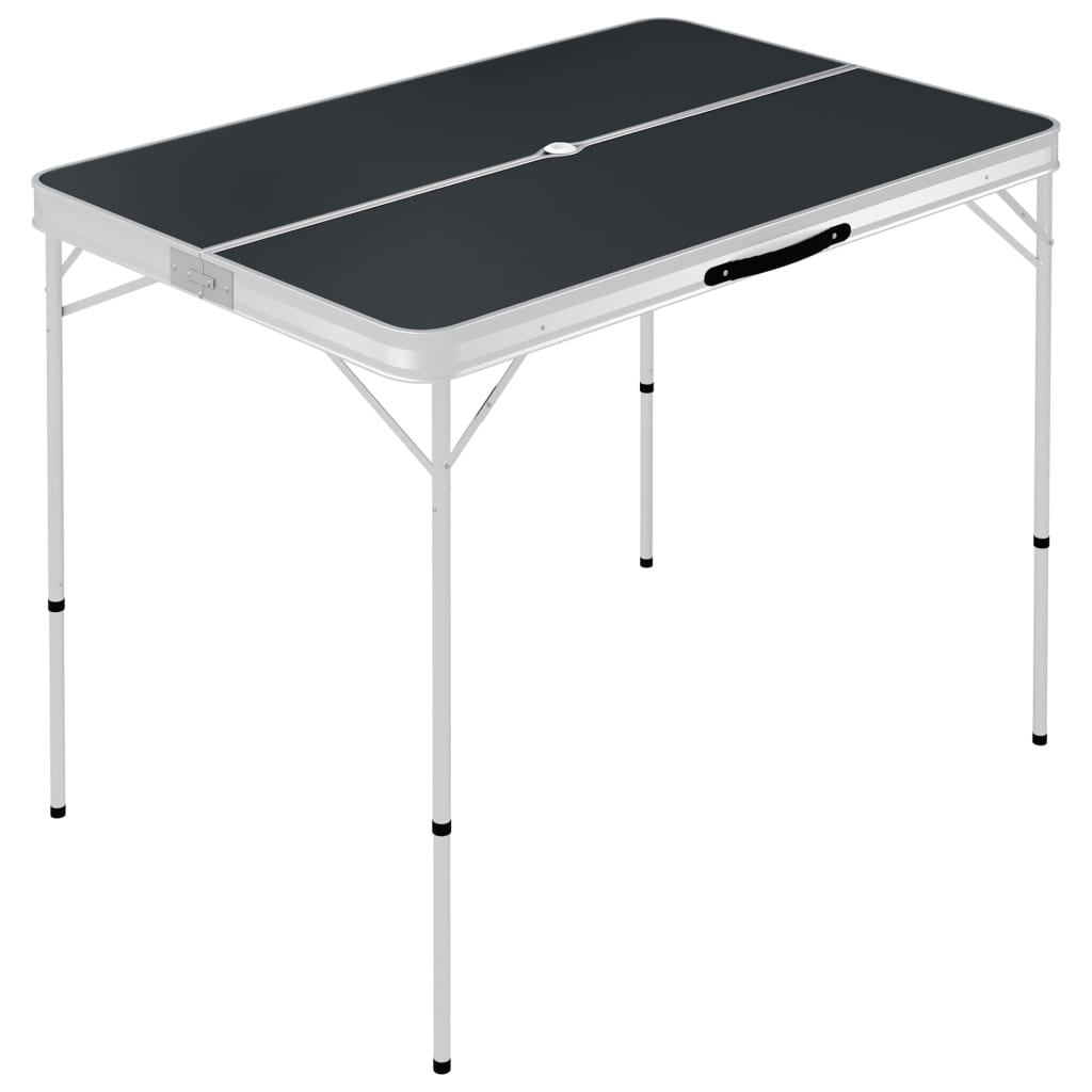 vidaXL Folding Camping Table with 2 Benches Aluminium Grey