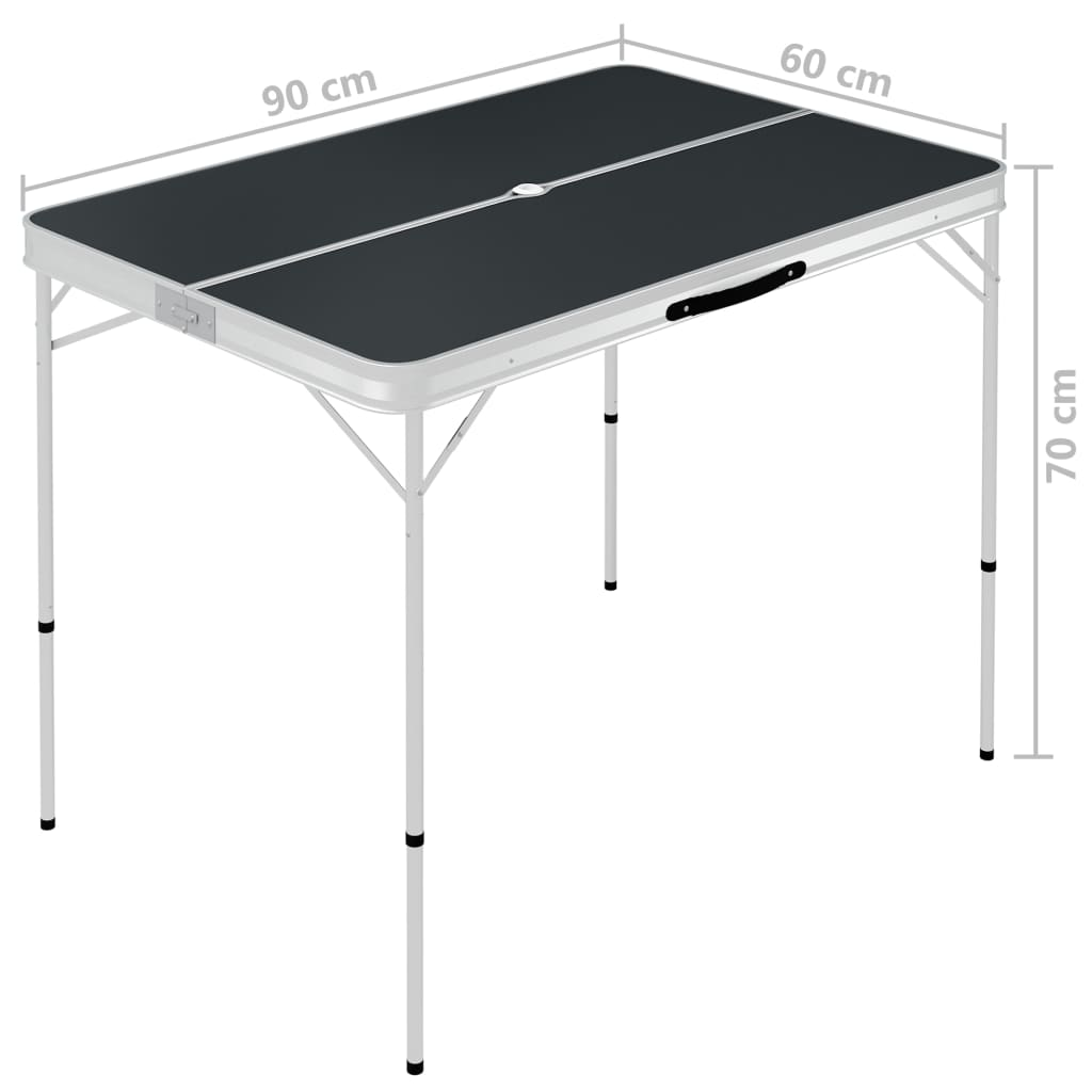 vidaXL Folding Camping Table with 2 Benches Aluminium Grey