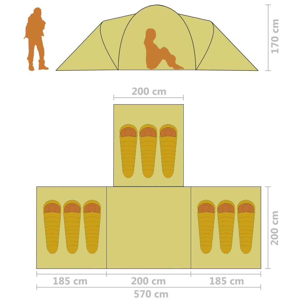 vidaXL Camping Tent 9 Persons Fabric Grey and Orange
