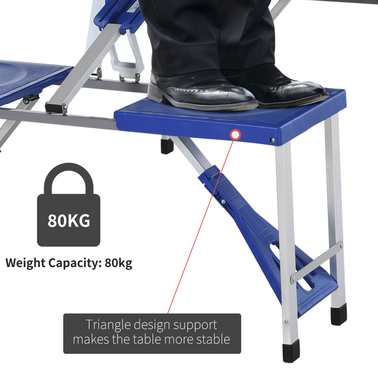 Outsunny Aluminum Picnic Table and Bench Set Camping Garden Party BBQ 4 Chair Stool Table Foldable and Portable - Blue