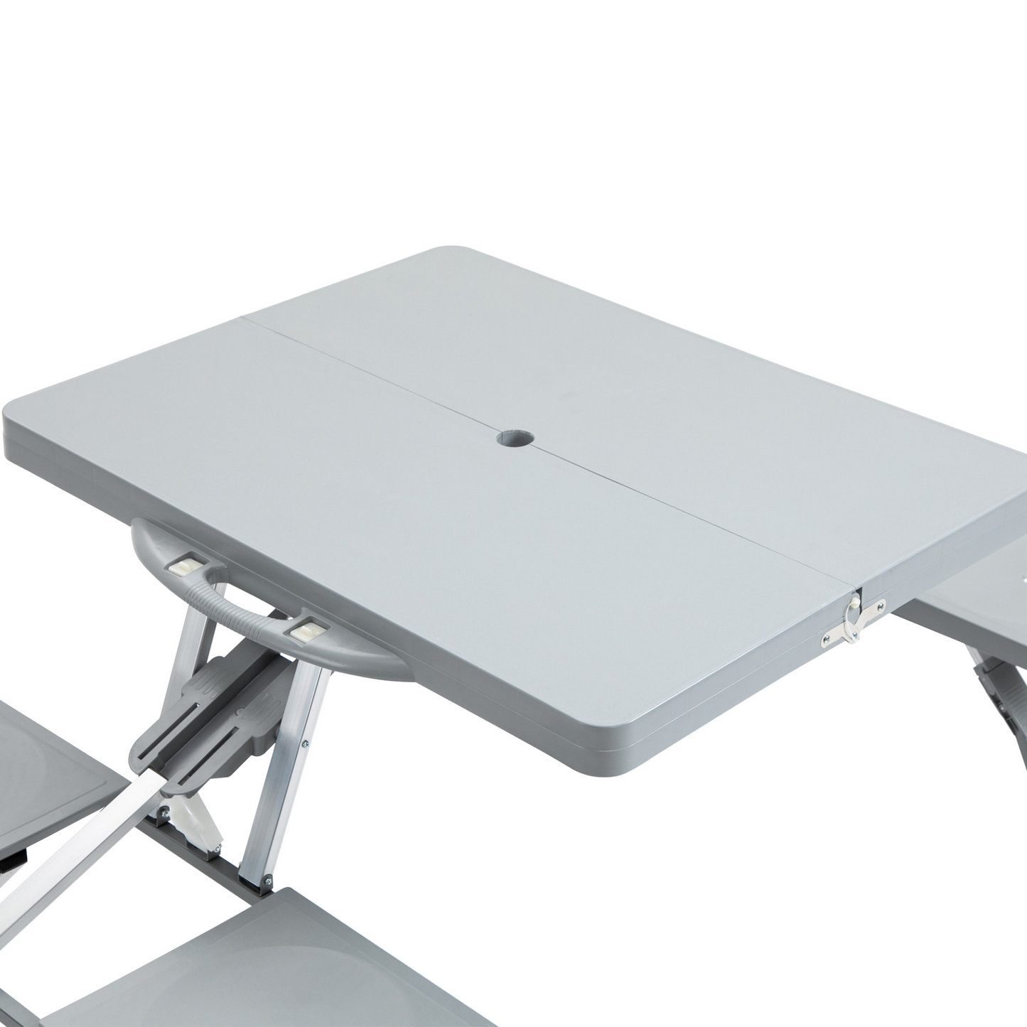 Outsunny Portable Foldable Camping Picnic Table with Seats Chairs and Umbrella Hole, 4-Kids Fold Up Travel Picnic Table, Grey