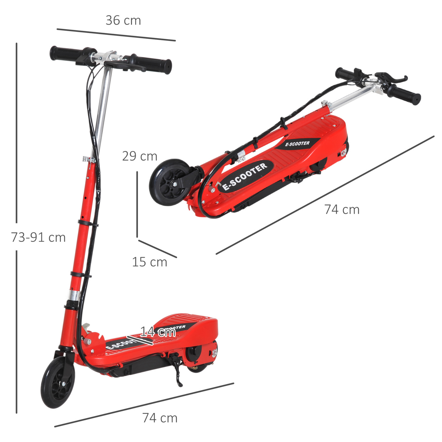 HOMCOM Kids Folding Electric Bike Children E Scooter  Ride on Toy 2 x 12V Recharge Battery 120W Adjustable Height PU Wheels Suitable for 7 to 14 yrs - Red