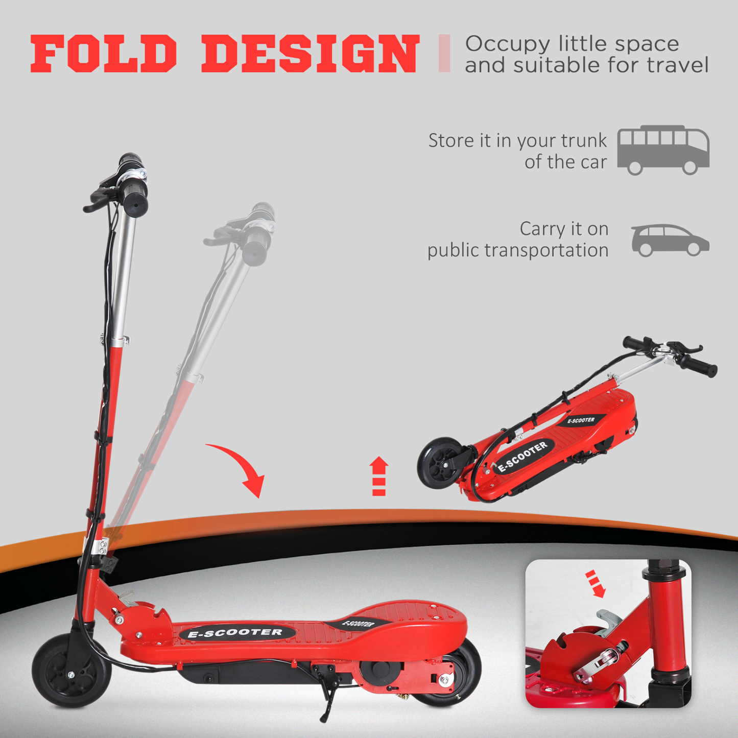 HOMCOM Kids Folding Electric Bike Children E Scooter  Ride on Toy 2 x 12V Recharge Battery 120W Adjustable Height PU Wheels Suitable for 7 to 14 yrs - Red