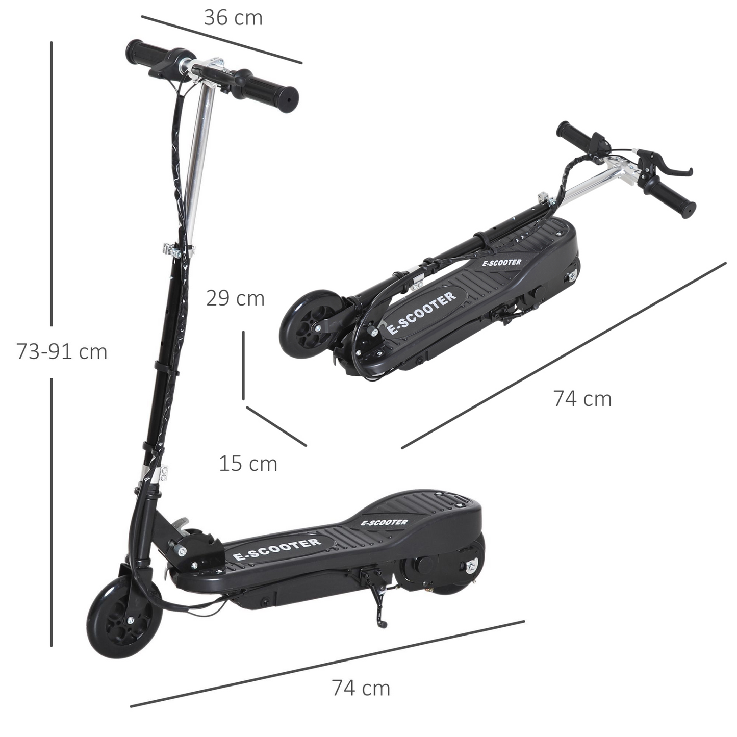 HOMCOM Kids Folding Electric Bike Children E Scooter  Ride on Toy 2 x 12V Recharge Battery 120W Adjustable Height PU Wheels Suitable for 7 to 14 yrs - Black