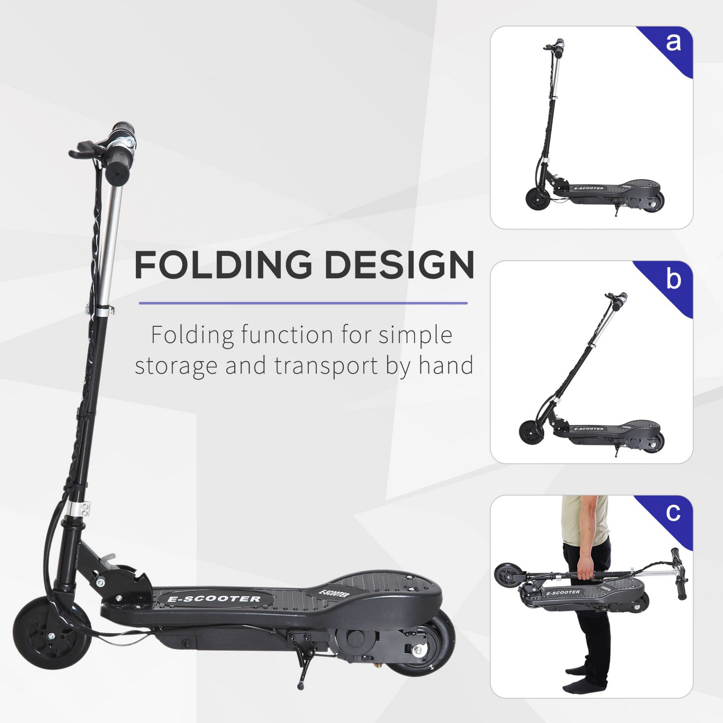 HOMCOM Kids Folding Electric Bike Children E Scooter  Ride on Toy 2 x 12V Recharge Battery 120W Adjustable Height PU Wheels Suitable for 7 to 14 yrs - Black