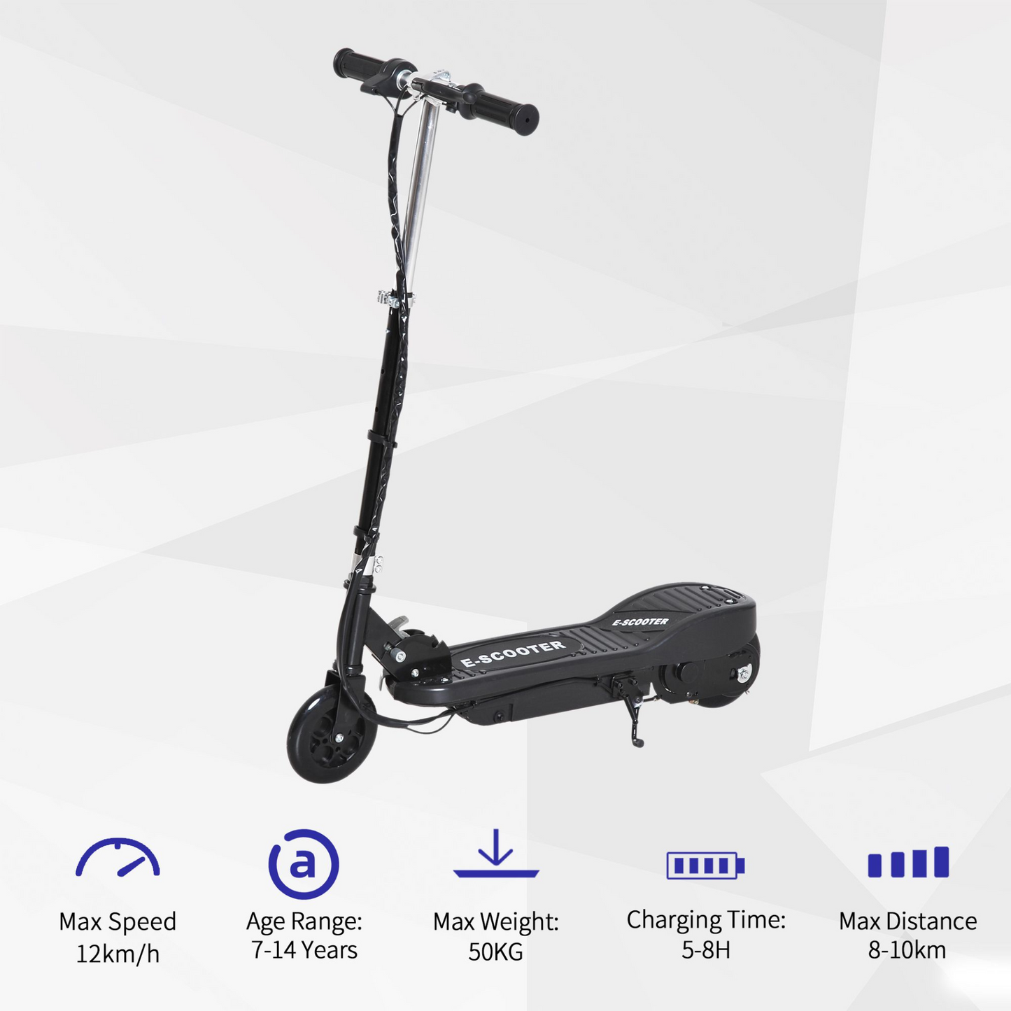 HOMCOM Kids Folding Electric Bike Children E Scooter  Ride on Toy 2 x 12V Recharge Battery 120W Adjustable Height PU Wheels Suitable for 7 to 14 yrs - Black