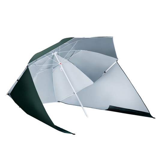 Outsunny UV Protection Fishing Beach Umbrella Brolly Shelter /w Side Panel Tent Green