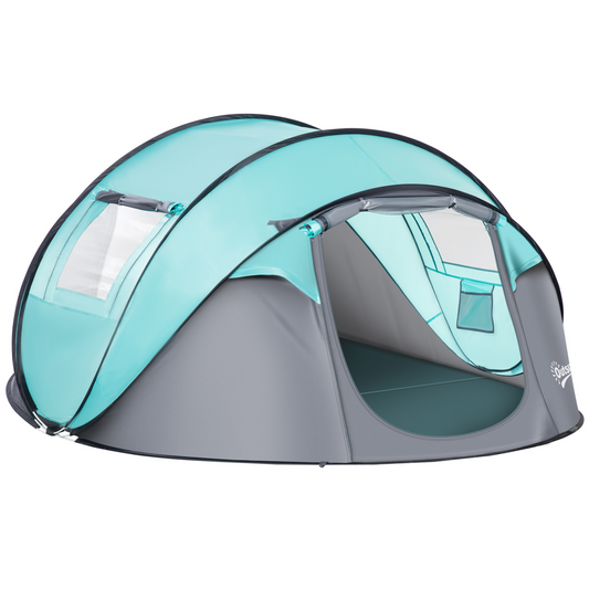 Outsunny 4 Person Pop Up Camping Tent with Weatherproof Cover, Instant Backpacking Tent with 2 Windows 2 Doors Portable Carry Bag for Fishing Hiking, Tiffany Blue