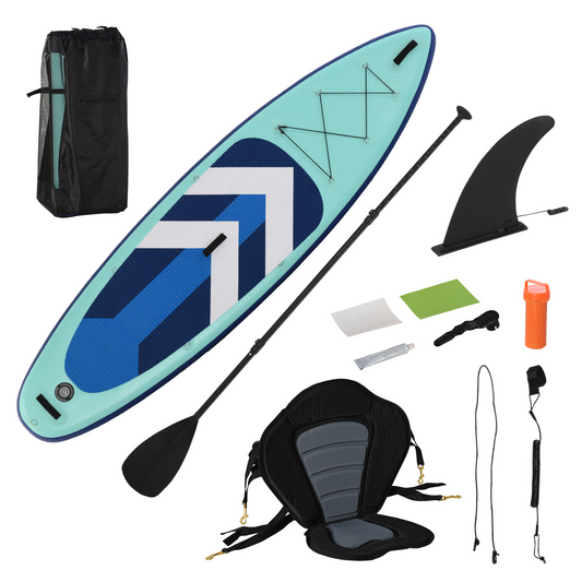HOMCOM 10.5ft Inflatable Paddle Board Standup Paddle Board  with Seat, SUP Accessories w/ Carry Bag Non-Slip Deck Adj Paddle Seat Pump Leash for Adults Kids Green