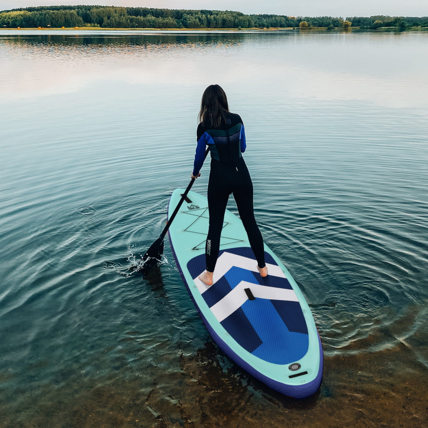HOMCOM 10.5ft Inflatable Paddle Board Standup Paddle Board  with Seat, SUP Accessories w/ Carry Bag Non-Slip Deck Adj Paddle Seat Pump Leash for Adults Kids Green