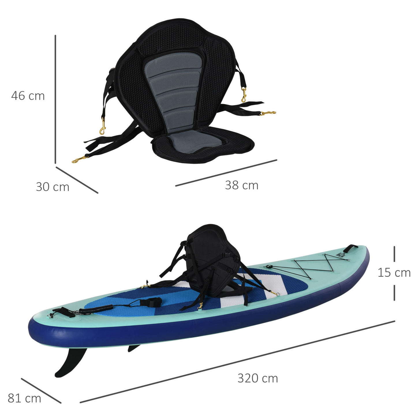 HOMCOM 10.5ft Inflatable Paddle Board Standup Paddle Board  with Seat, SUP Accessories w/ Carry Bag Non-Slip Deck Adj Paddle Seat Pump Leash for Adults Kids Green