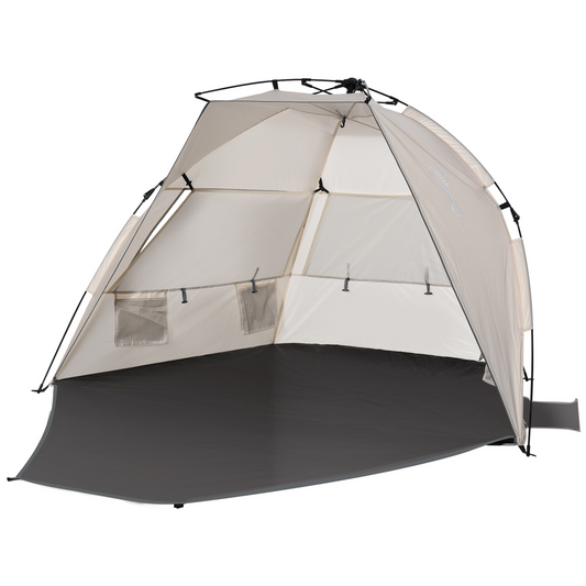 Outsunny 1-2 Man Pop-Up Tent, Beach Tent, Sun Shelter UV 20+ Protection w/ Long Floor Mesh Windows Sandbags Carry Bag Summer Hut House