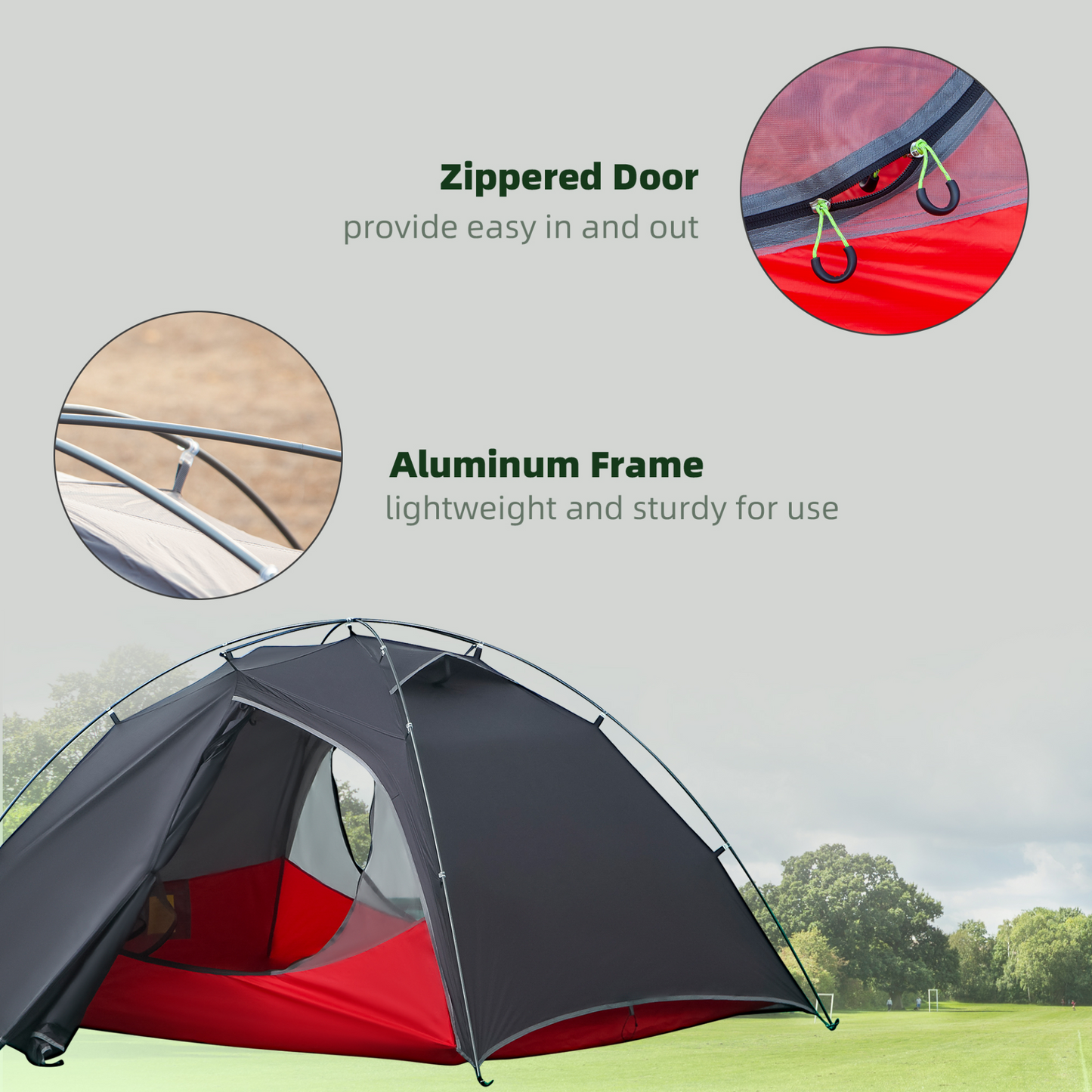 Outsunny Camping Tent, Compact 2 Man Dome Tent, Waterproof Lightweight Outdoor Tent with Double Layer Doors, Dark Grey