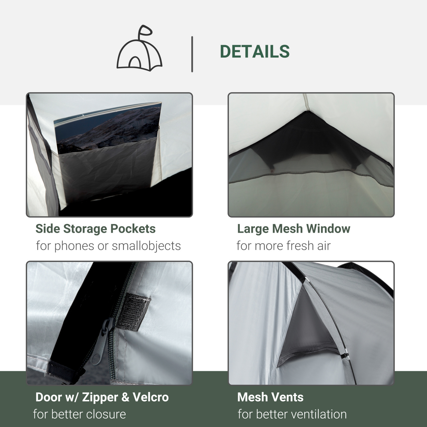 Outsunny 1-2 Man Camping Tunnel Tent  w/ Rain Fly Porch Mesh Window Double Layer Shelter Hiking Home Backpacking Vestibule Lightweight Fishing