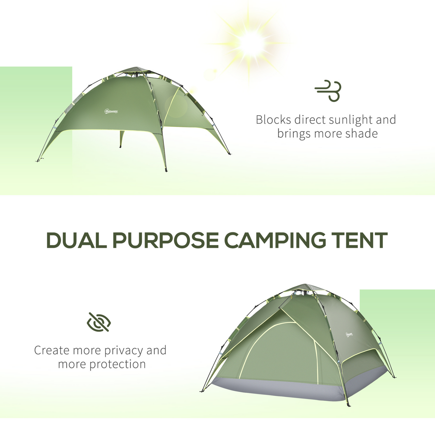 Outsunny 2 Man Pop Up Tent Camping Festival Hiking Family Travel Shelter Portable Double Layer Automatic Outdoor