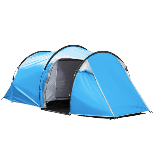 Outsunny 2-3 Man Tunnel Tents w/ Vestibule Camping Tent Porch Air Vents Rainfly Weather-Resistant Shelter Fishing Hiking Festival Shelter Home, Light Blue