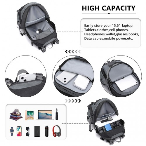 EQ2238 - Kono Multi Functional Outdoor Hiking Backpack With Rain Cover - Black