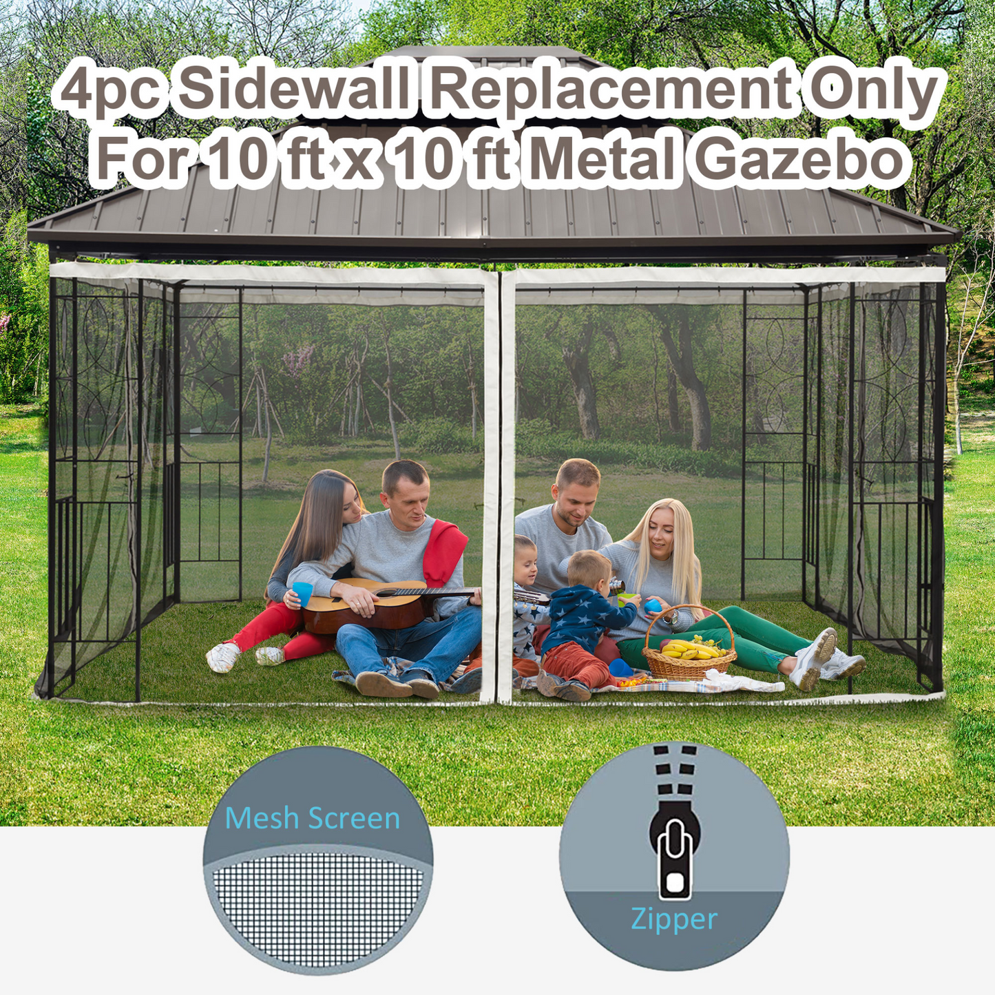 Outsunny 352 x 207cm Universal Replacement Mesh Sidewall Netting for Patio Gazebos and Canopy Tents with Zippers, (Sidewall Only) Beige