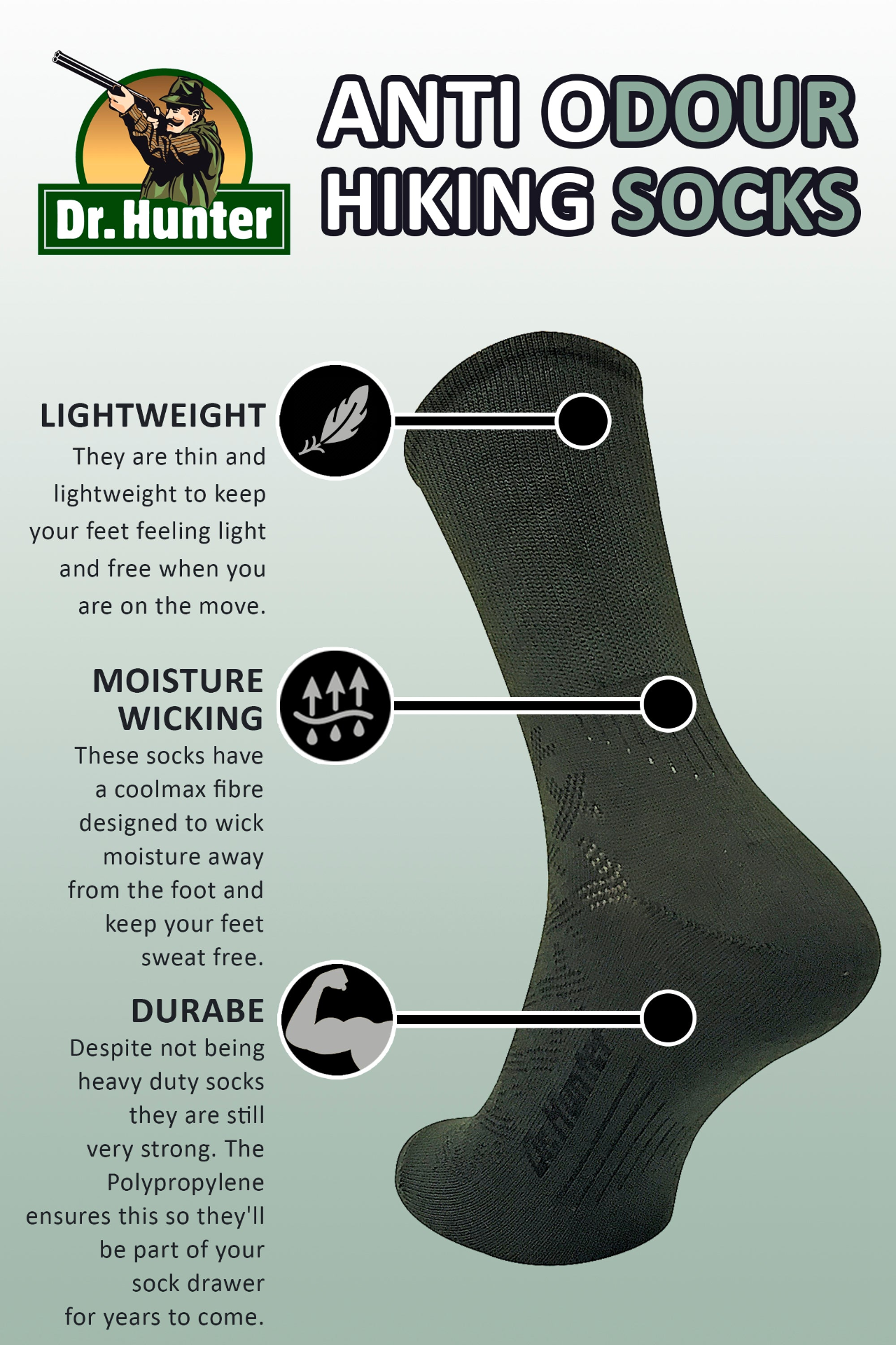 2 Pairs Mens Coolmax Lightweight Hiking Socks