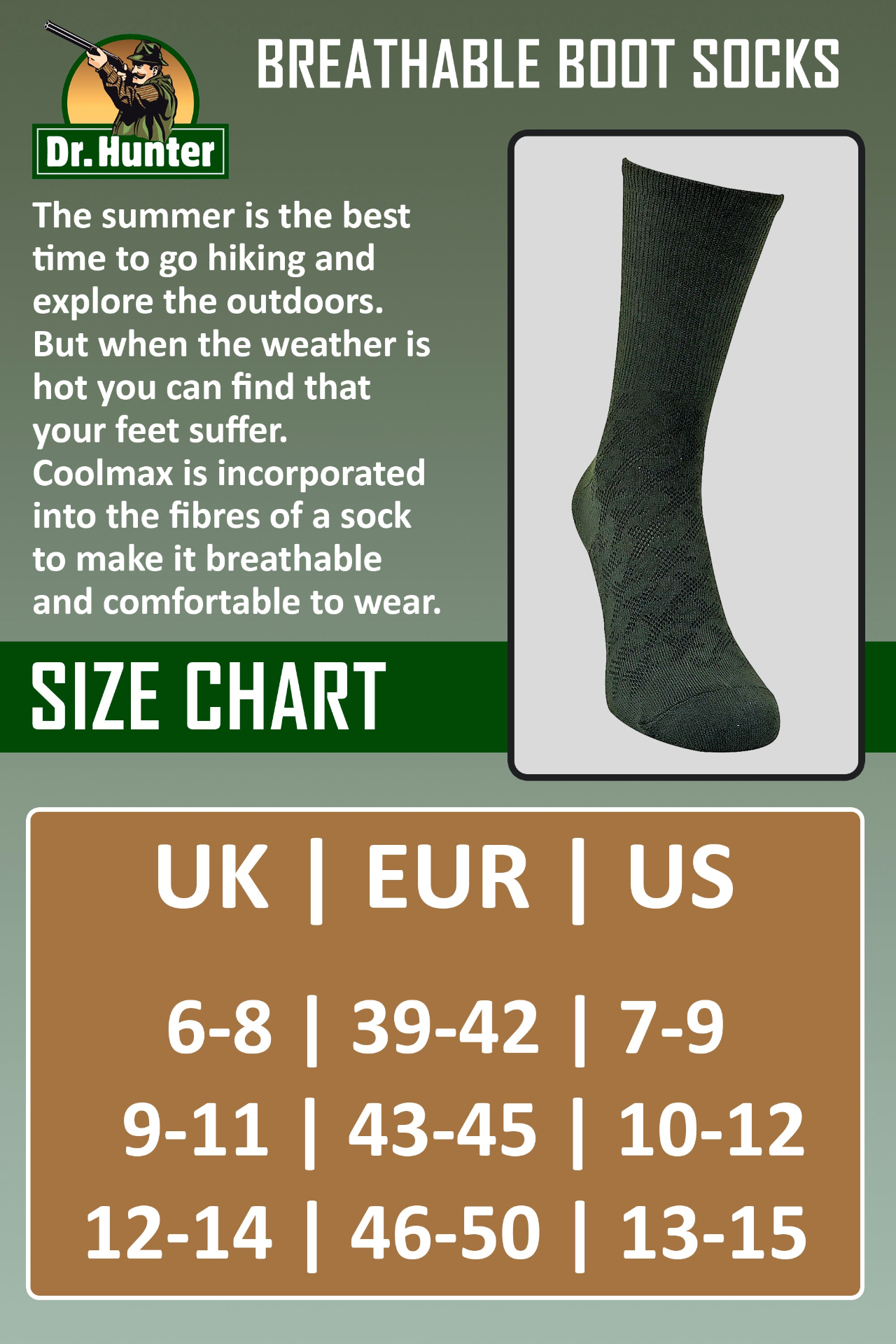 2 Pairs Mens Coolmax Lightweight Hiking Socks