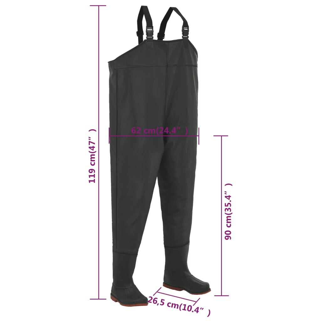 vidaXL Wading Pants with Boots Green Size 41