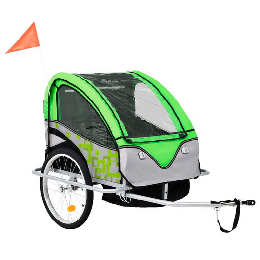 vidaXL 2-in-1 Kids' Bicycle Trailer & Stroller Green and Grey