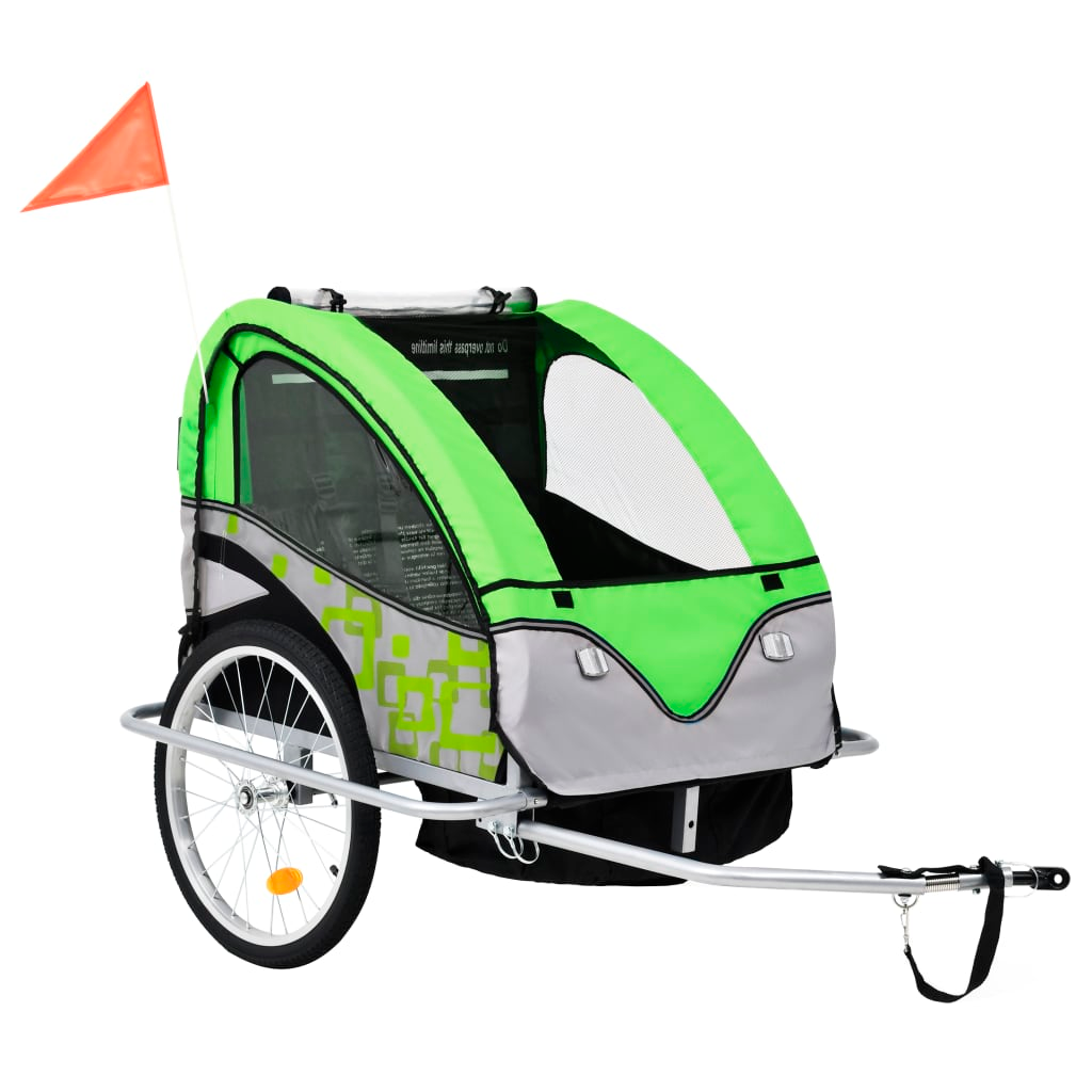 vidaXL 2-in-1 Kids' Bicycle Trailer & Stroller Green and Grey