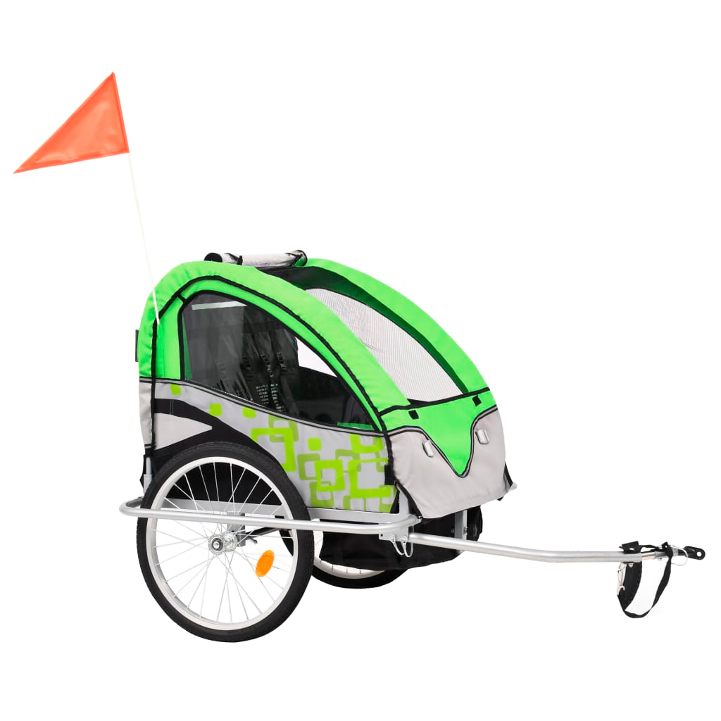 vidaXL 2-in-1 Kids' Bicycle Trailer & Stroller Green and Grey