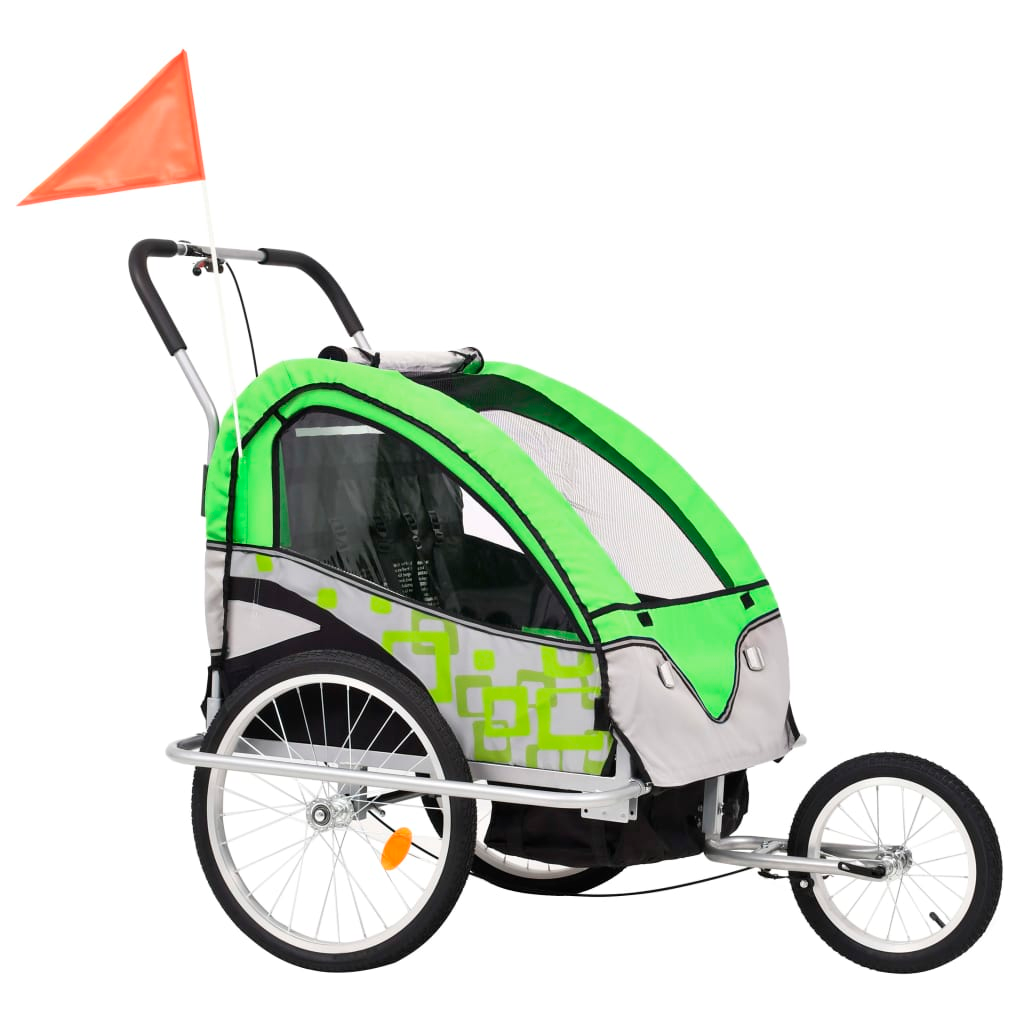 vidaXL 2-in-1 Kids' Bicycle Trailer & Stroller Green and Grey