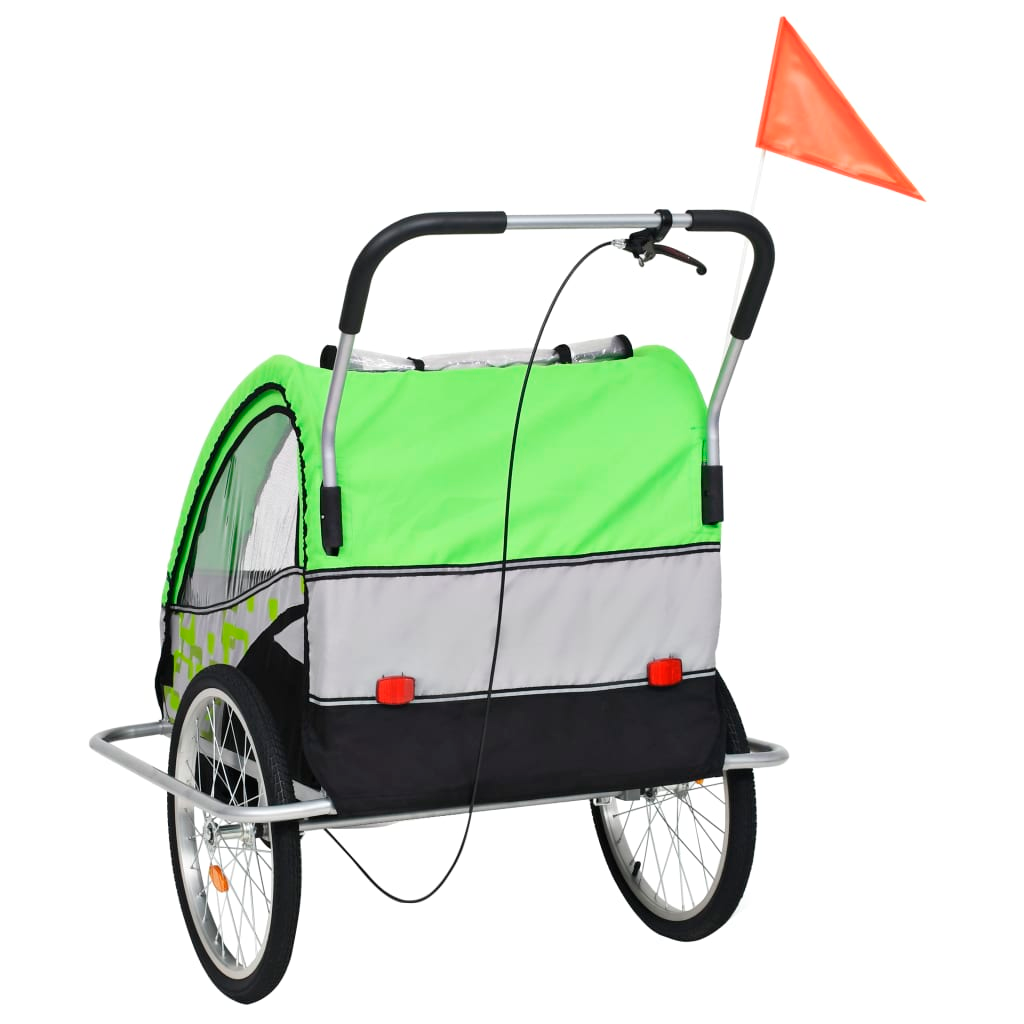 vidaXL 2-in-1 Kids' Bicycle Trailer & Stroller Green and Grey