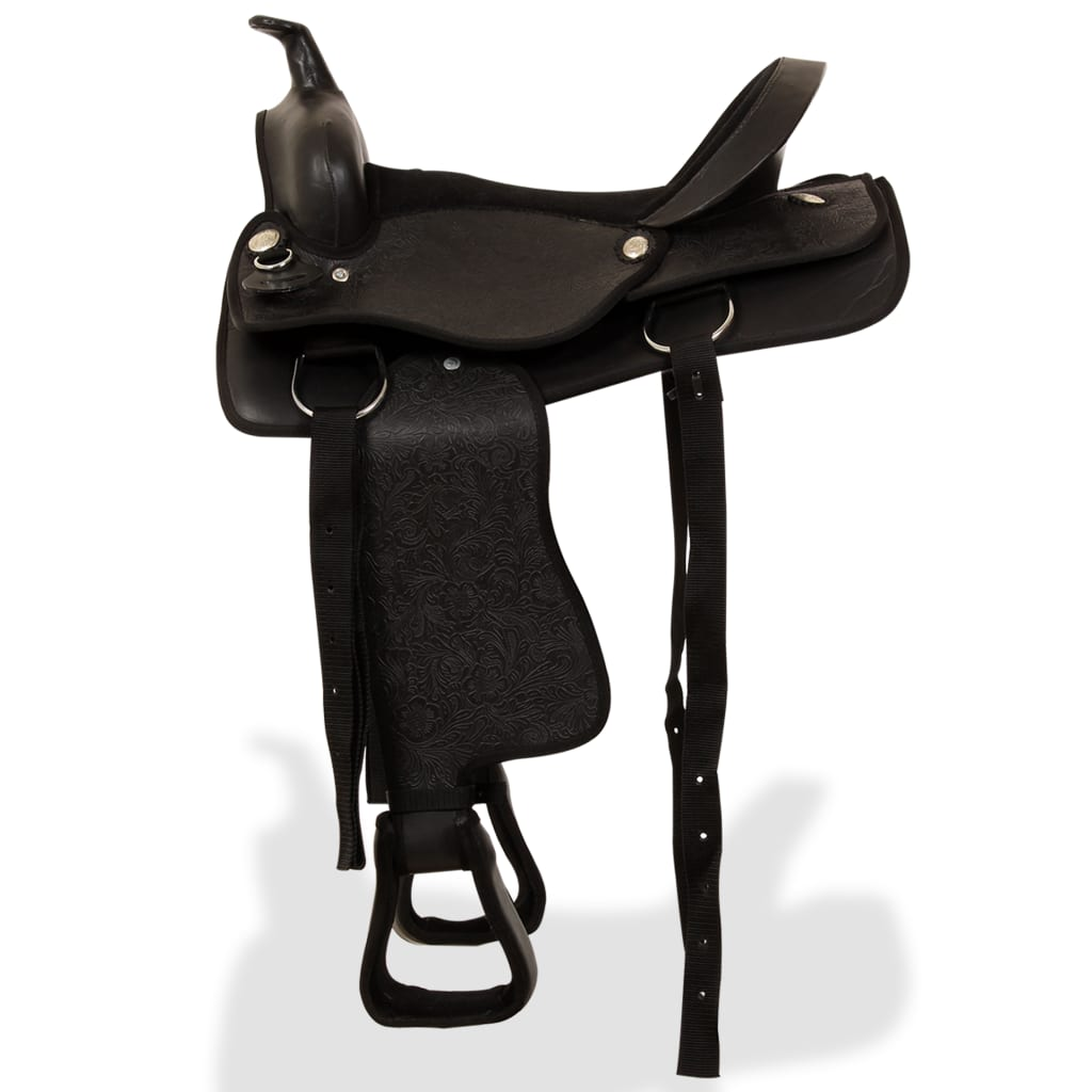 vidaXL Western Saddle. Headstall&Breast Collar Real Leather 17" Black