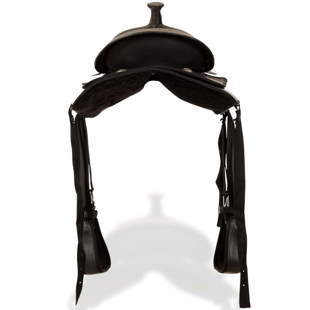 vidaXL Western Saddle. Headstall&Breast Collar Real Leather 17" Black
