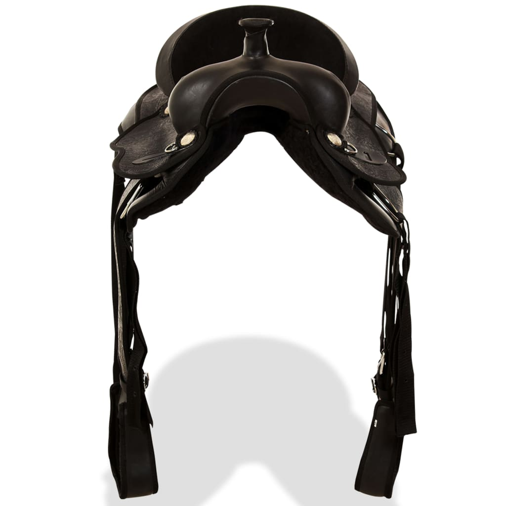 vidaXL Western Saddle. Headstall&Breast Collar Real Leather 17" Black