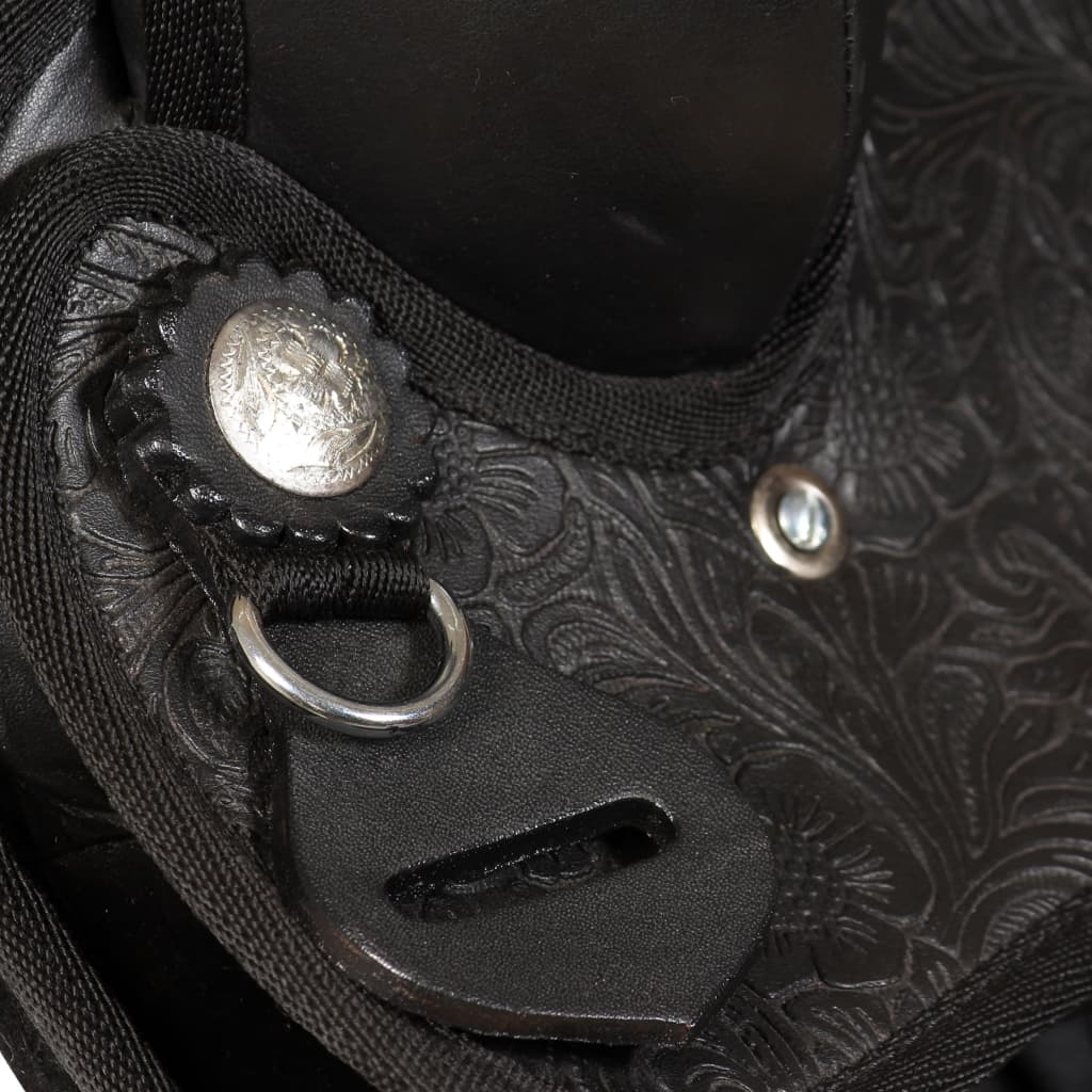 vidaXL Western Saddle. Headstall&Breast Collar Real Leather 17" Black