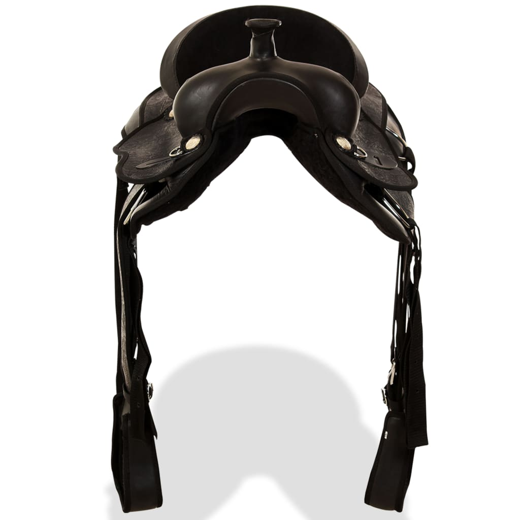vidaXL Western Saddle. Headstall&Breast Collar Real Leather 16" Black