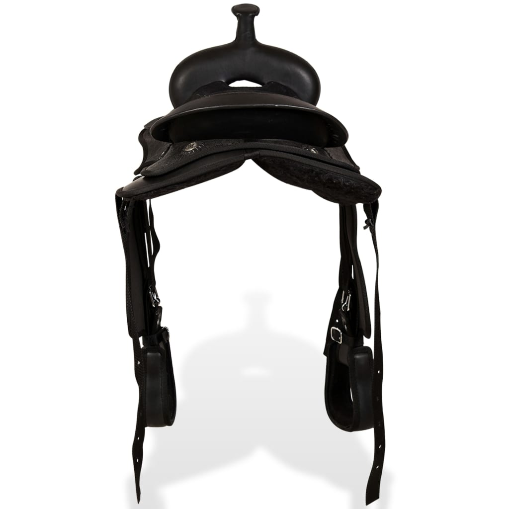 vidaXL Western Saddle. Headstall&Breast Collar Real Leather 13" Black