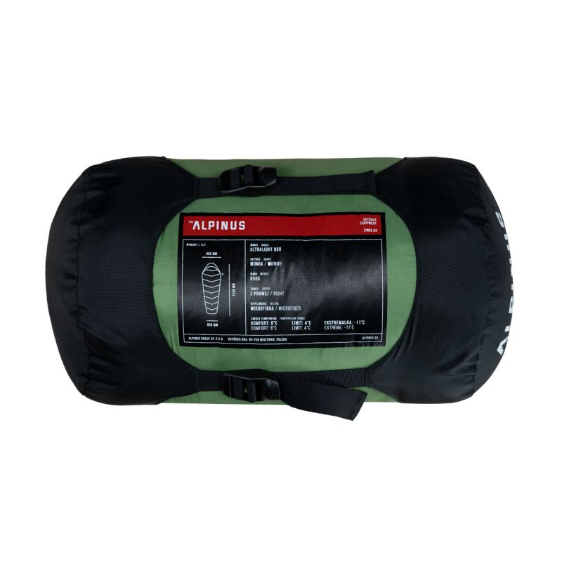 Alpinus Ultralight 850 sleeping bag 215 cm x 80 cm x 50 cm green AC18637 Left