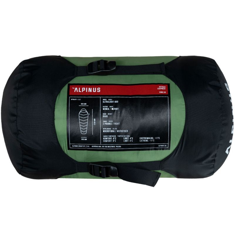 Alpinus Ultralight 850 sleeping bag 215 cm x 80 cm x 50 cm green AC18637 Left