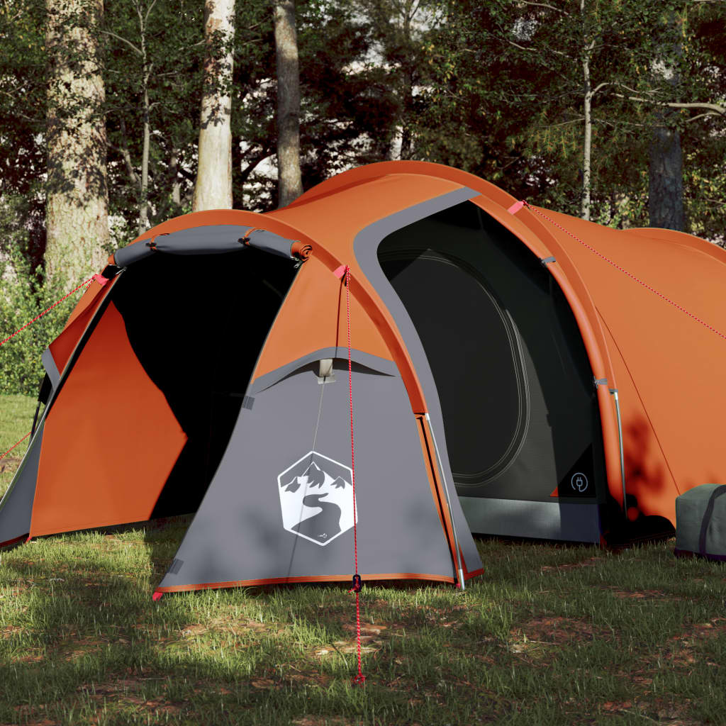 vidaXL Camping Tent Tunnel 2-Person Grey and Orange Waterproof