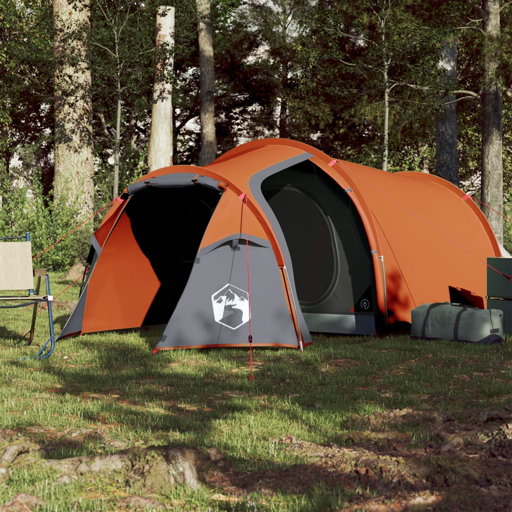 vidaXL Camping Tent Tunnel 2-Person Grey and Orange Waterproof