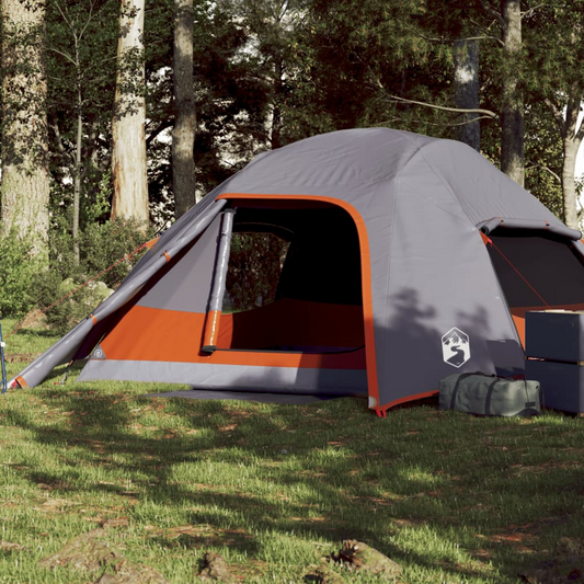 vidaXL Camping Tent Dome 4-Person Grey and Orange Waterproof