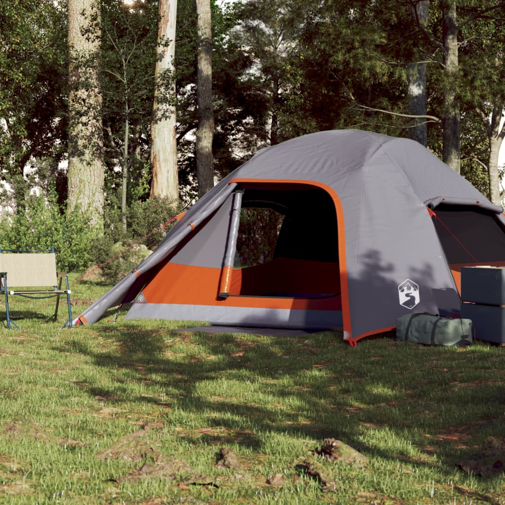 vidaXL Camping Tent Dome 4-Person Grey and Orange Waterproof