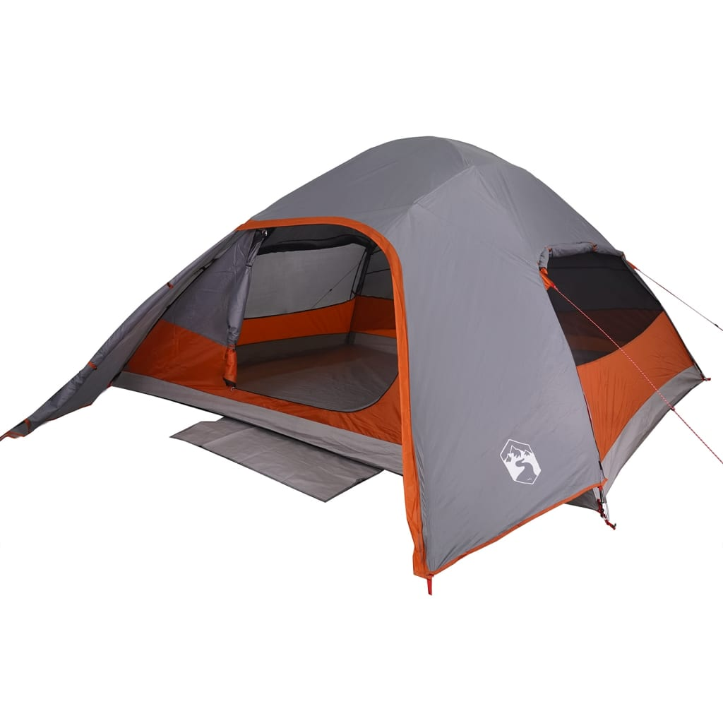 vidaXL Camping Tent Dome 4-Person Grey and Orange Waterproof