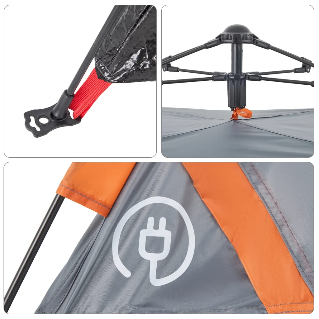 vidaXL Camping Tent 4-Person Grey and Orange Quick Release