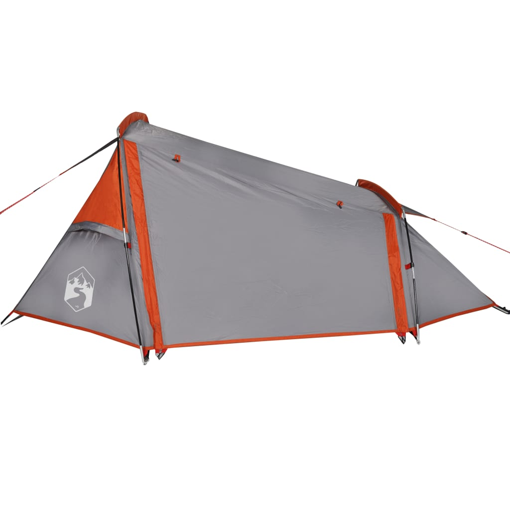 vidaXL Camping Tent Tunnel 2-Person Grey and Orange Waterproof