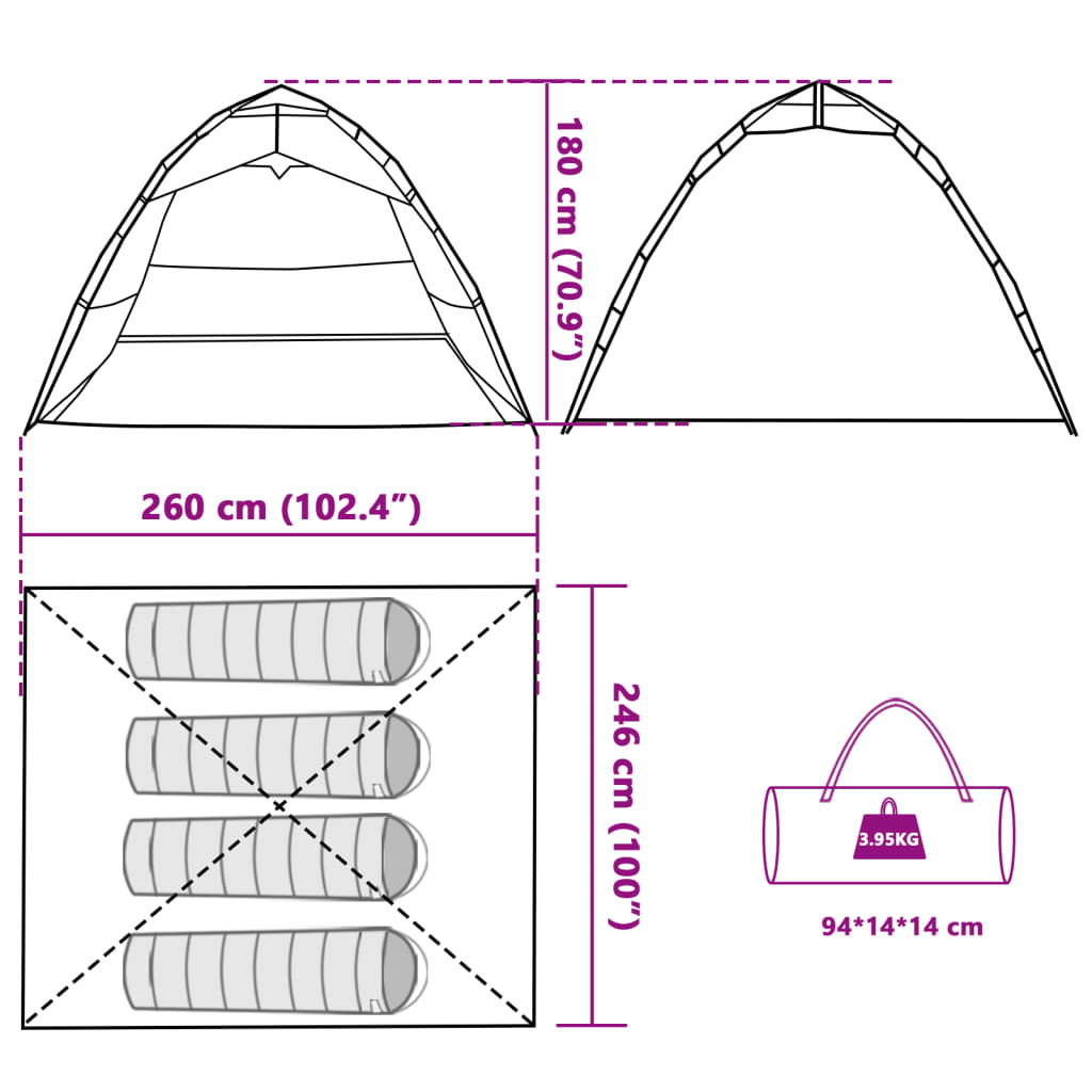 vidaXL Fishing Tent 4-Person Brown Quick Release